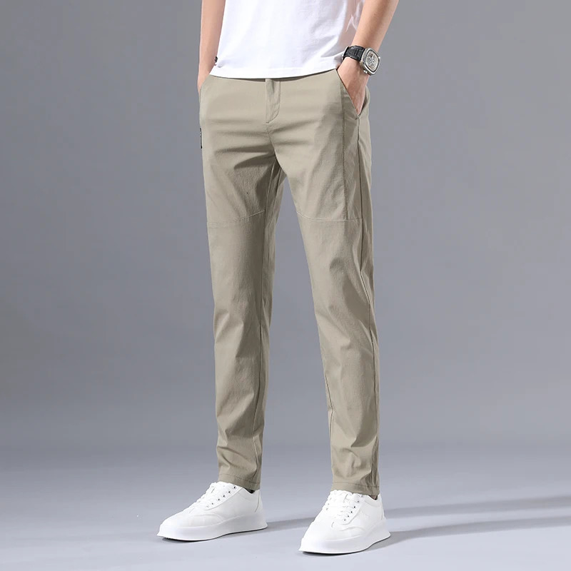 2025 Mens Casual Pants Slim Fit Stretch Classic Chino Trouser Male Elastic Korean Summer Dress Ice Light Thin Business 250808