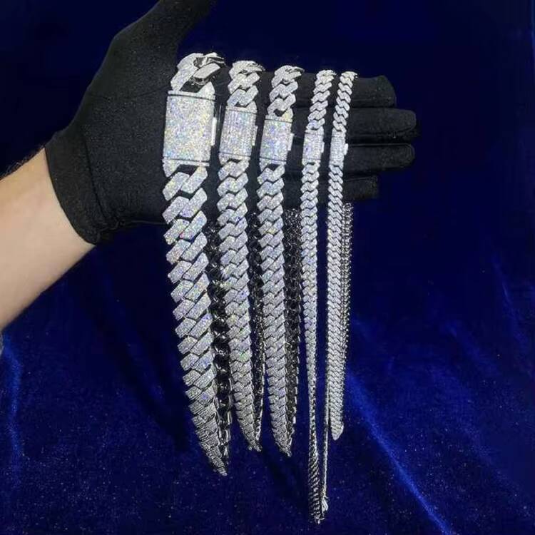 Pass Diamond Tester Gra Hip Hop S925 Silver Iced Out Bling 3 Rows 14Mm 16Mm 18Mm 20Mm Blue Vvs Moissanite Cuban Link Chain