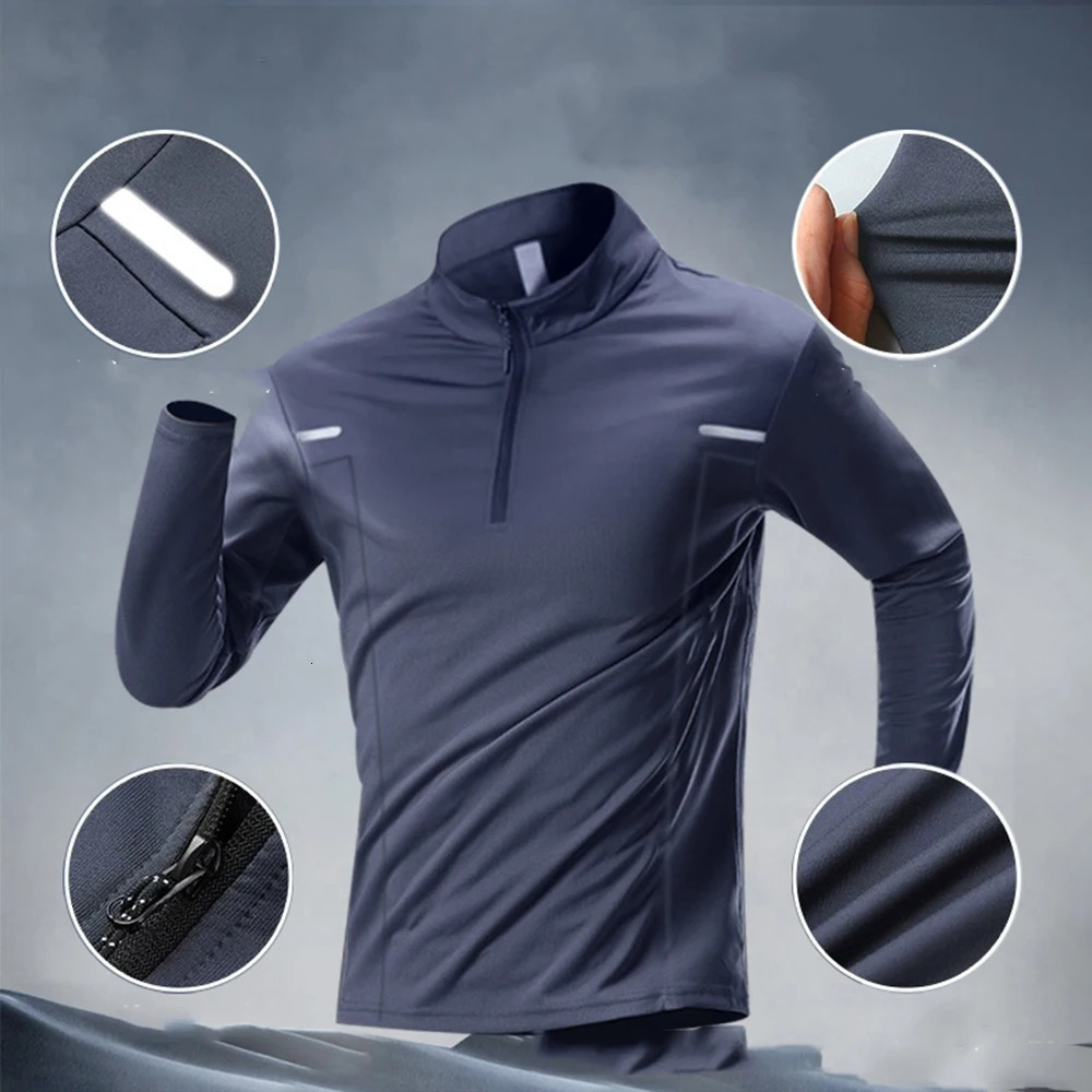 Rashguard Dry Fit Gym Wear Men Jogger Running t Shirt Long Sleeve High Collar Casual Hiking Football Sportswear Exercise Clothes 250813