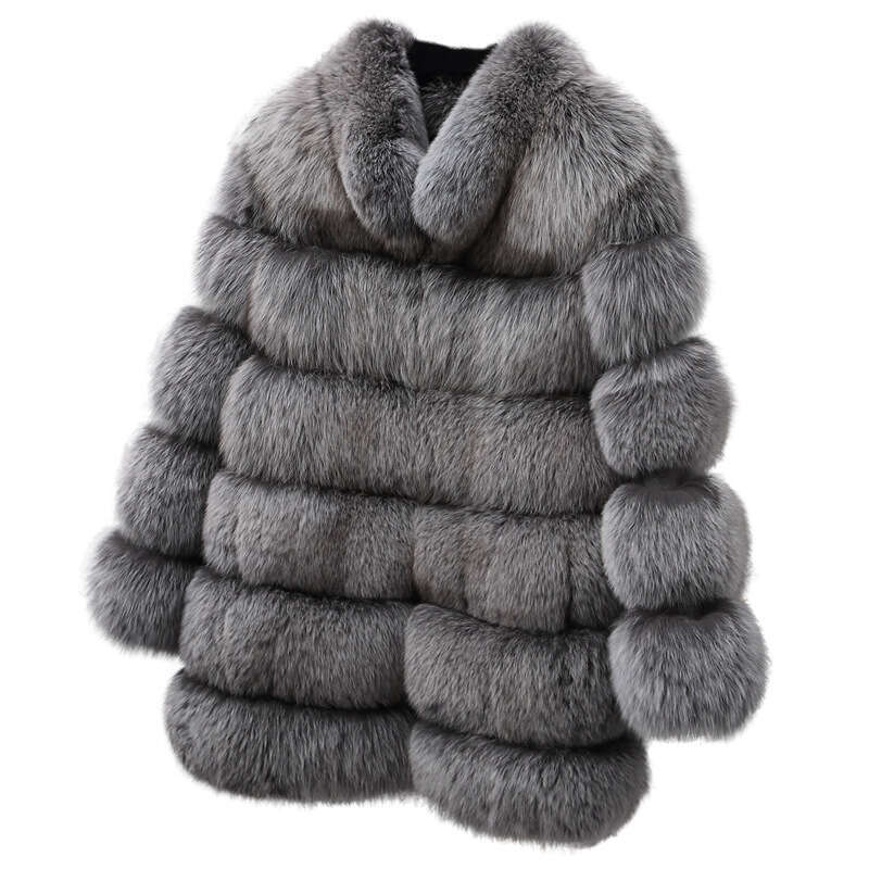Women's Clothing Mid Length Stand Up Collar Simulated Coat Fox Fur