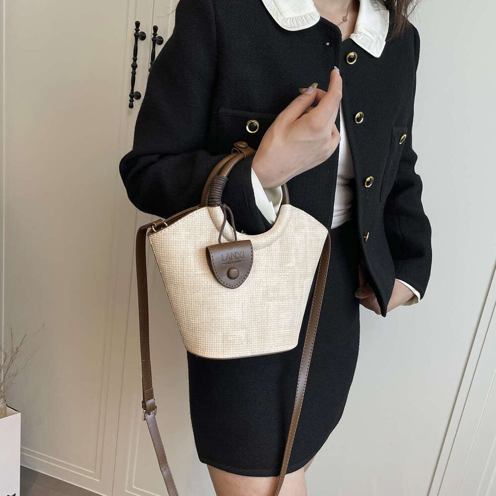 Korean Style Niche Design Fashion Color-Block Handbag Commuter for Women 2025 Summer New Versatile Crossbody Bucket Bag