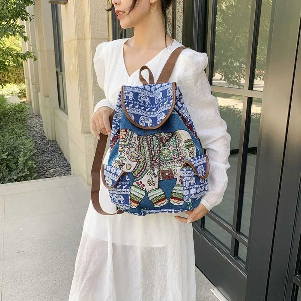 Fashion Ethnic Style Embroidery Knapsack Casual Canvas Animal Drawstring Backpack Jacquard Elephant Owl Bucket Backpack Beach XJ250814