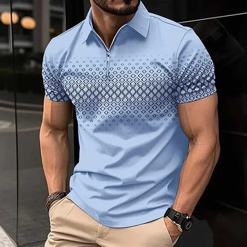 2024 Mens New Summer Fashion Lapel Zipper Print Short-Sleeved Polo Shirt Light Business Casual Daily Top XJ250804