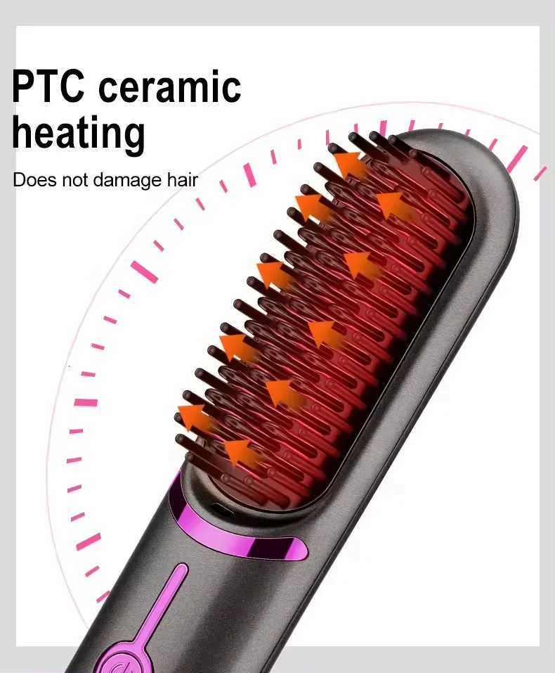 100% Original Product Cordless Hair Straightening Brush Portable Mini Travel Straightener Brush Womens Ionic Hot Comb Straightener W250814