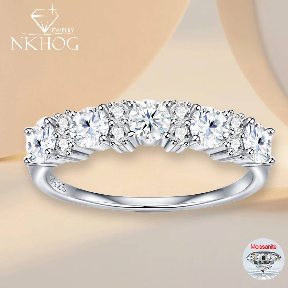 NKHOG Full GRA Certified Moissanite Rings For Women 925 Sterling Silver Eternity Round Cut Diamond Band 18K Plated Fine Jewelry