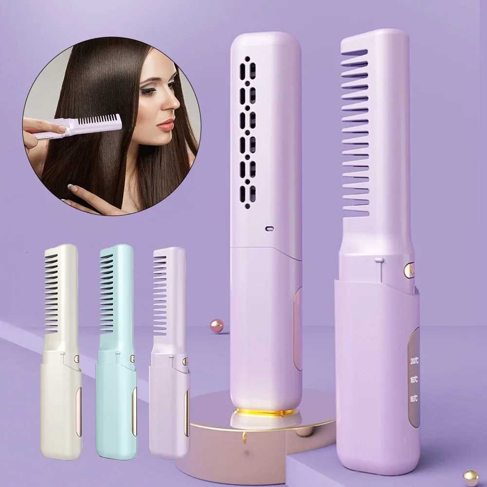 2-in-1 Wireless Hair Hot Comb Portable Mini Type-C Rechargeable Hair Straightener Fast Heating Hair Straightening Styling Tool W250814
