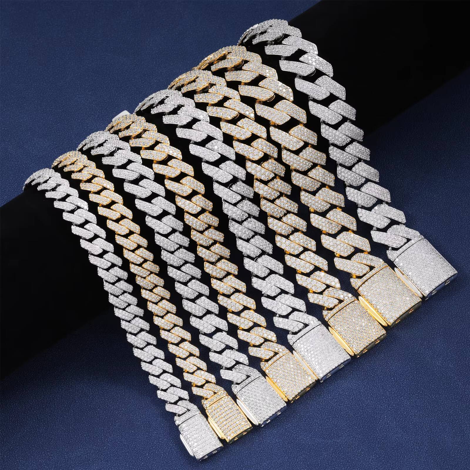 Hip Hop Fashion Brass Link Cuban Chain With 14K 18K Iced Out 5A Zircon 6mm-18mm Moissanite Cuban Bracelet Necklace Jewelry