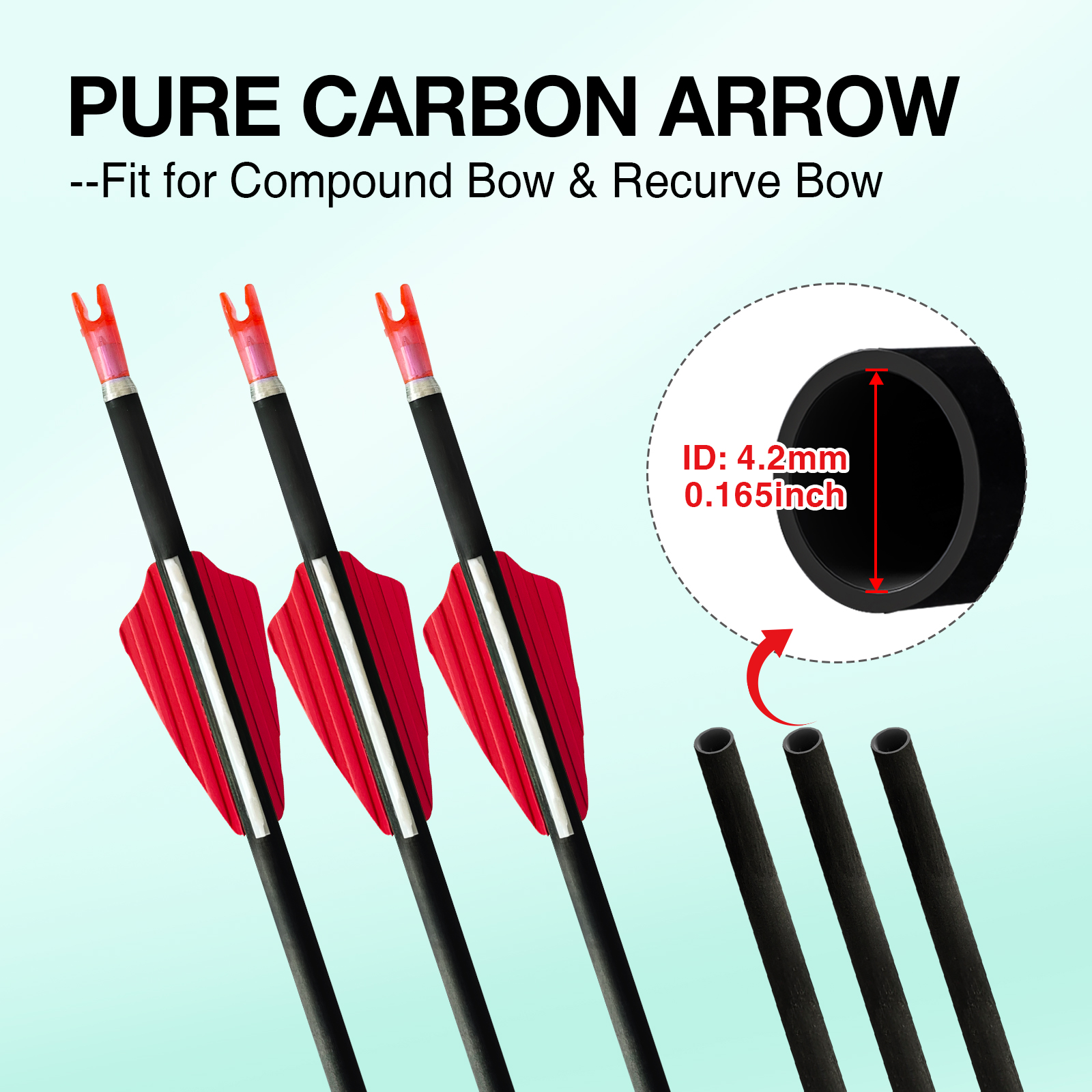 Spine 350-1500 Carbon Arrows without Arrowheads 31inch Carbon Fiber Hunting Arrows for Archery 4.2mm Training Arrows for Recurve Bow & Compound Bow 6P
