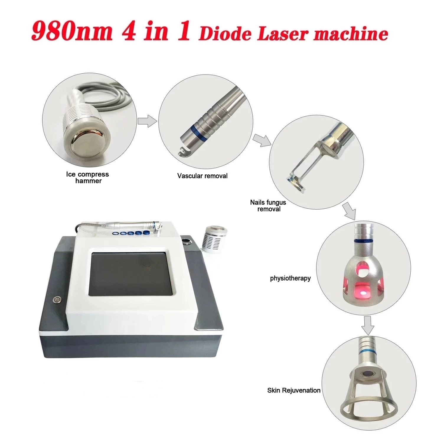 Professional High Power 30W 980nm Diode Laser System for Removing Spider Veins and Gray Nail Treatments