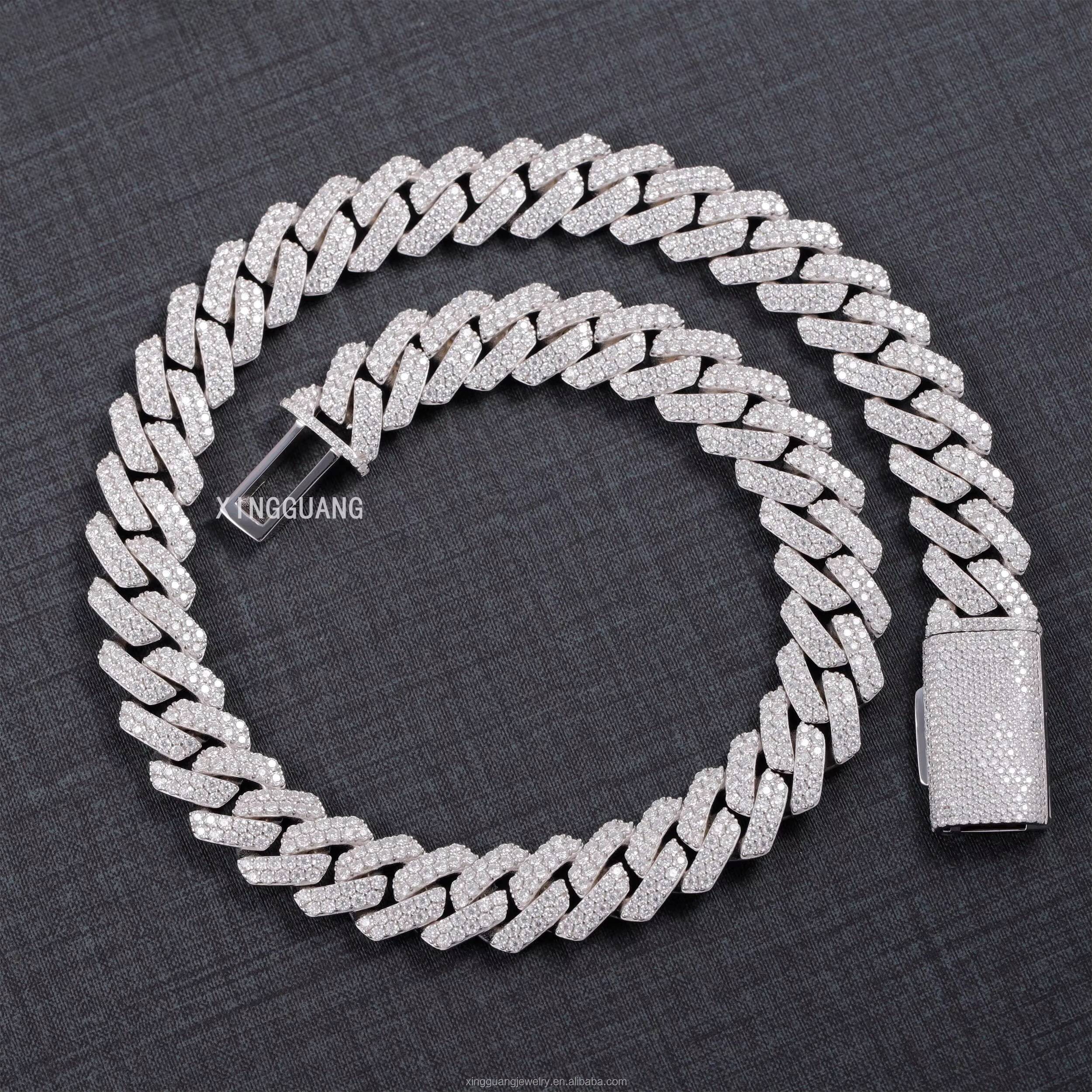 Wholesale Stock 8MM 10MM 12MM 15MM Moissanite Cuban Necklace Men Hip Hop Iced Out VVS Diamond S925 Silver Cuban Link Chain