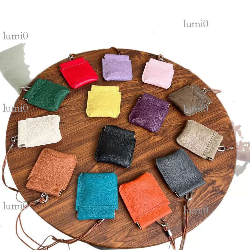 First Layer Cowhide Leather Neck Hanging Lipstick Earphone Bag Versatile Exquisite Clip Storage Coin Pouch Korean Version Mini Card Holder
