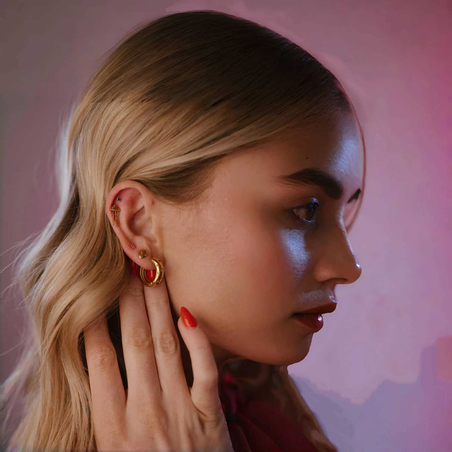 18K Gold Plated Stainless Steel Classic Inlaid Zircon Hoop Earrings for Women Exquisite Earrings XJ250814