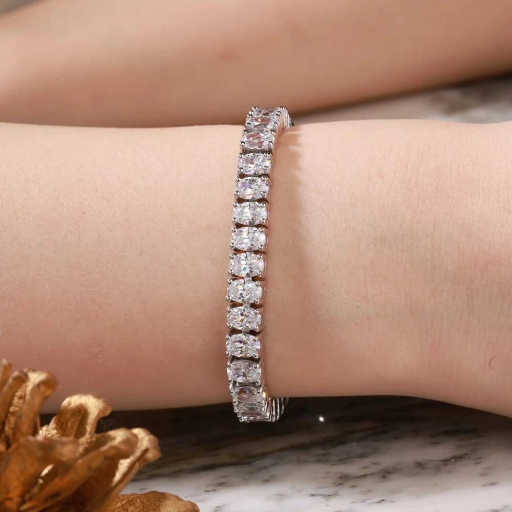 BXINY 0.5Carat Oval Cut Moissanite Tennis Bracelets S925 Silver 18K Gold Plated for Women Men HipHop Jewelry Gifts GRA Certified