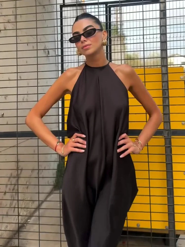 Sexy Halter Womens Dressess Elegant Lace Up Backless Sleeveless Oversize Dress Female Summer Lady Party Robes 250813