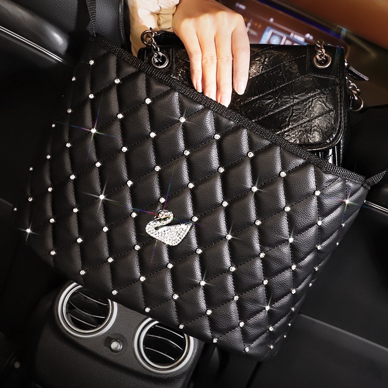 Cute cartoon swan car headrest pillow with rhinestones, suitable for all seasons, car neck pillow and lumbar support, for women.