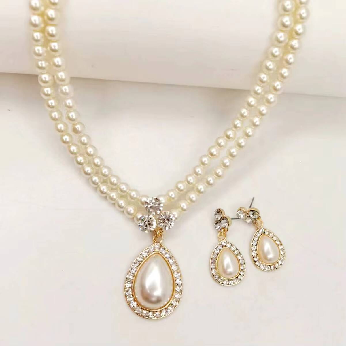 Water Drop Pearl Necklace Earrings Set Bridal Party Accessories Luxury