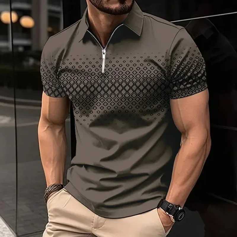 2024 Mens New Summer Fashion Lapel Zipper Print Short-Sleeved Polo Shirt Light Business Casual Daily Top XJ250804