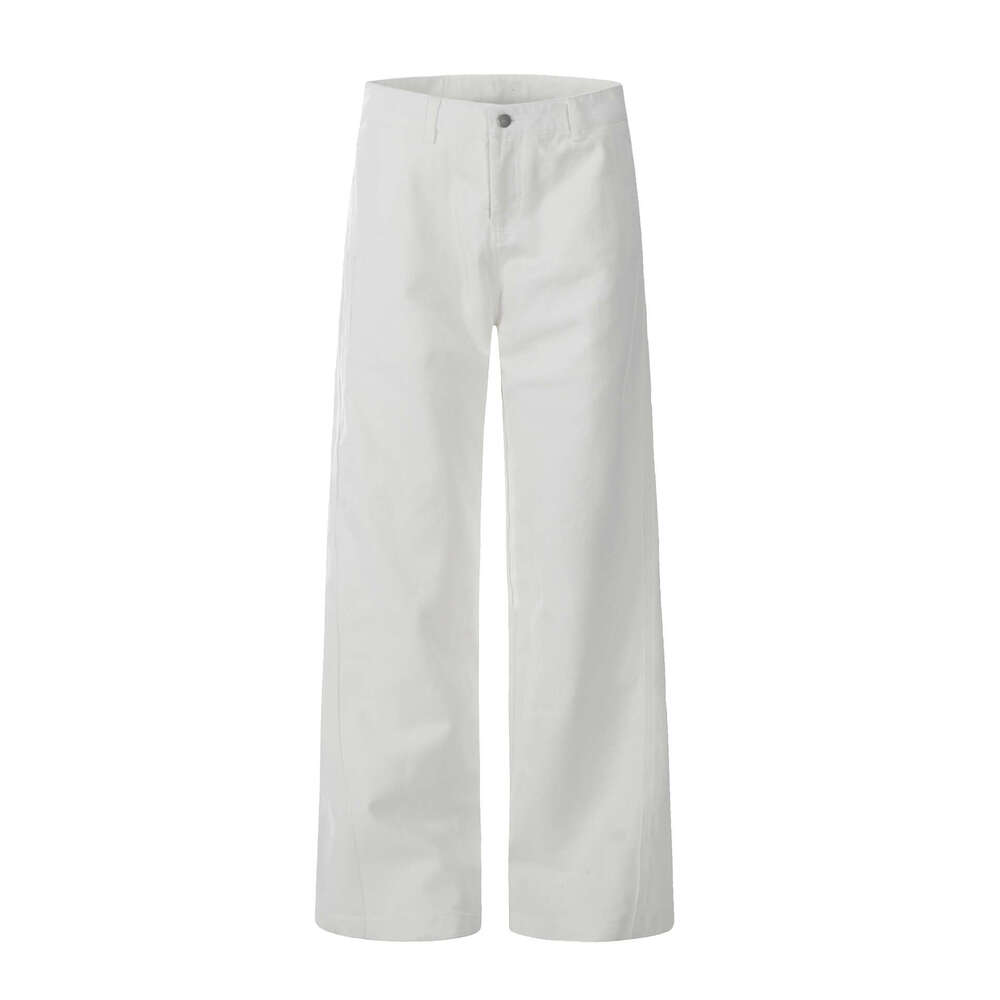 American Style Straight Simple Cargo Unisex Trendy Slim Casual White Men's Summer Long Pants B5
