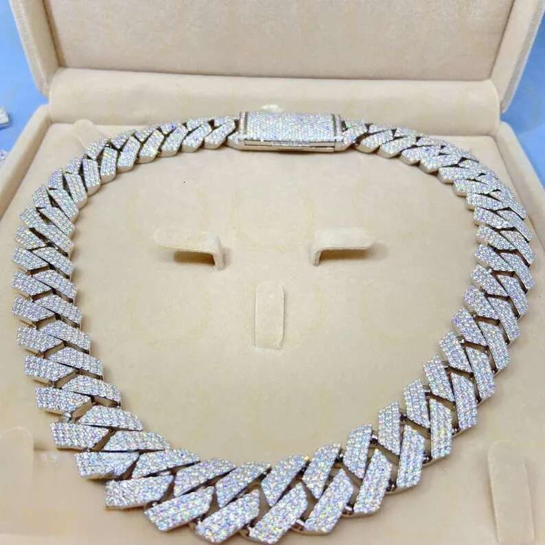 moissanite cuban link chain Hiphop 20mm Sier Yellow Gold Plated Vvsmoissnaite Cuban Chain Necklace