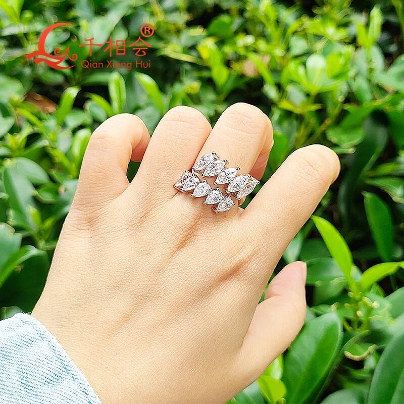 17.5mm pear marquise two rows Sterling 925 Silver Moissanite Ring Men women Diamonds Male fine Jewelry gitf wedding