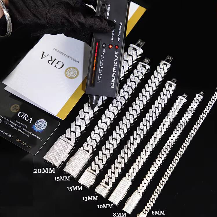 Wholesale 8MM -15MM Moissanite Cuban Chain Necklace Factory Direct Sale Hip Hop Style Vvs Diamond 925 Silver Cuban Link Bracelet