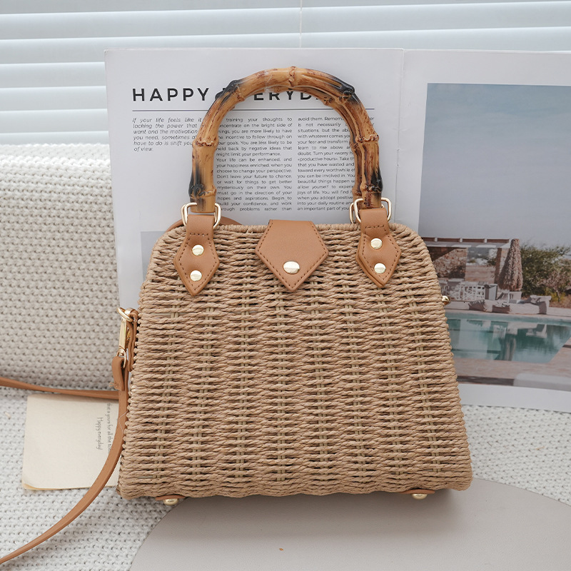 Luxury Brand Designer Bag Korean Style Crossbody Bamboo Handle Folded Straw Bag New Fashion Handbag Travel Vacation Beach Bag Women's Versatile B