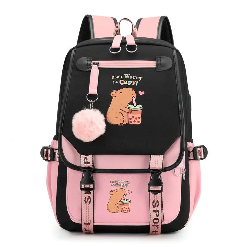 Capybara Schoolbag for Teenage Girls Boys USB Bookbag Mochila Waterproof Women Backpack Female Travel Bag Backpacks 250813