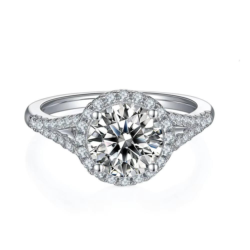Factory Direct 2ct Lab Dia Engagement Ring Sterling Sier halo Gra Certified Moissanite Jewelry