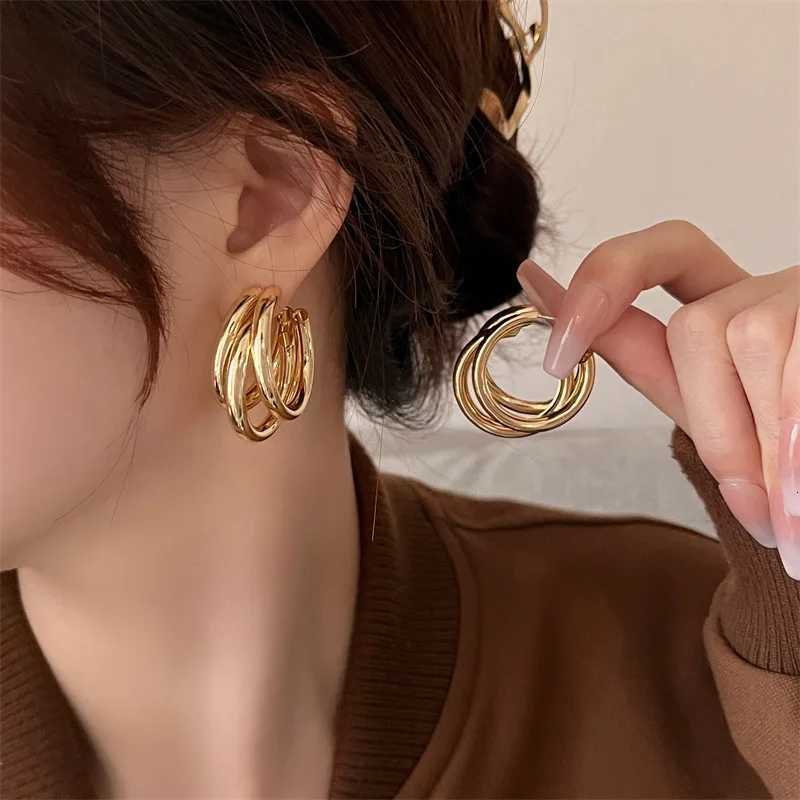 Exaggerate Gold Color C-shed Dangle Drop Earrings For Women Fashion Vintage Round Circle Hoops Earrings Korean Party Jewelry XJ250814