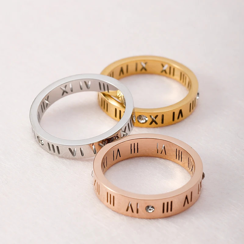 PAXA Roman Numerals Stainless Steel Rings for Women Men Fashion Elegant Cubic Zirconia Couple Wedding Party Jewelry Gifts 250811