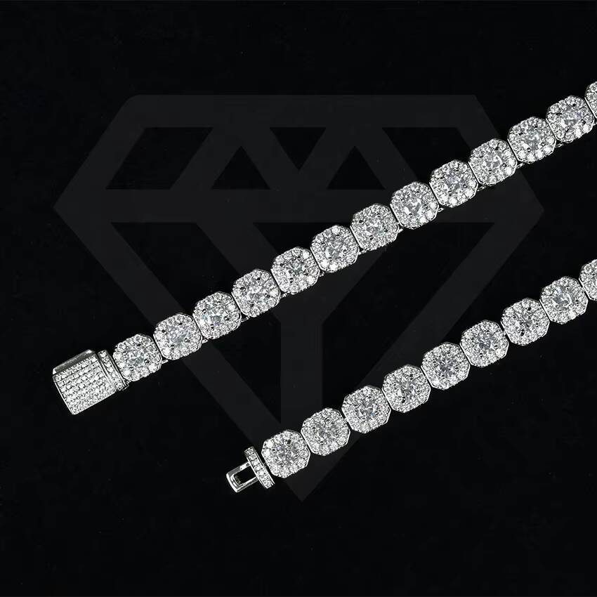 Hip-hop men's 10mm moissanite tennis necklace bracelet ice cube square tennis necklace moissanite bracelet