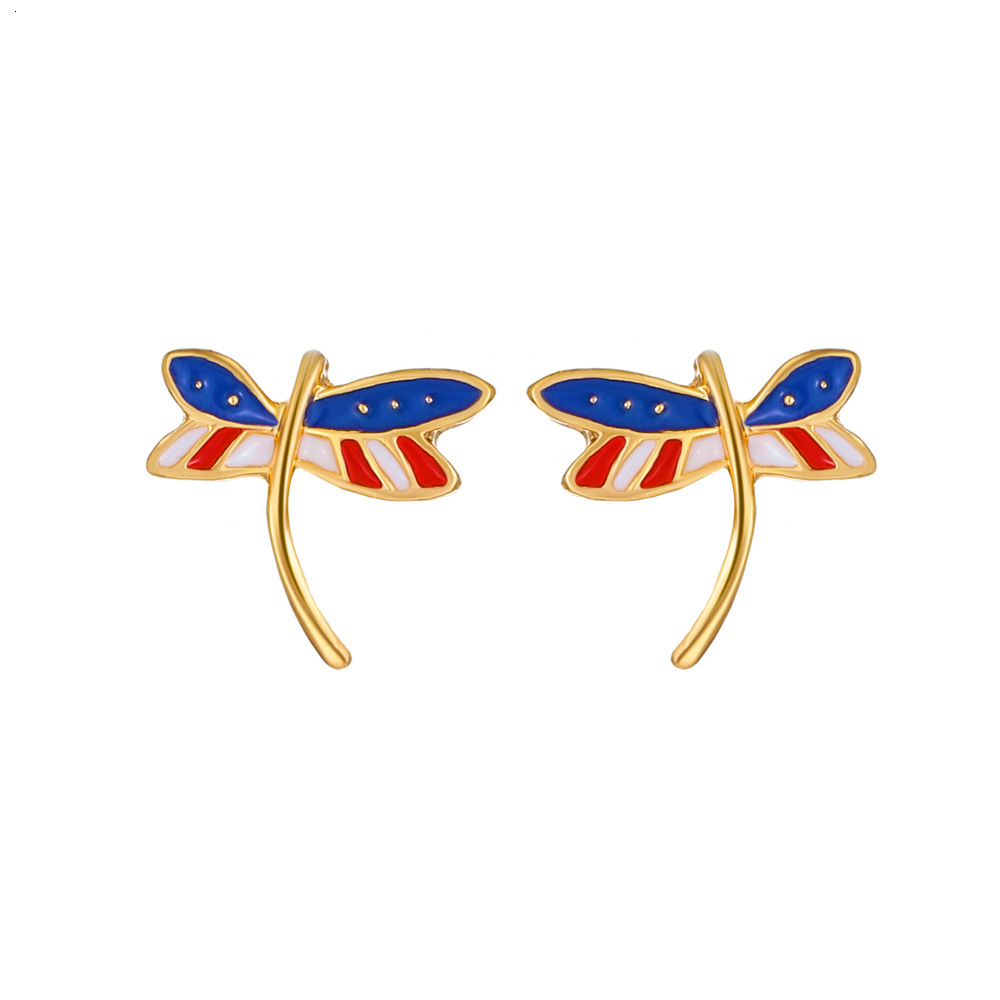 New American Flag Sweet Colorful Three Stars Dragoy Butterfly Stud Earrings