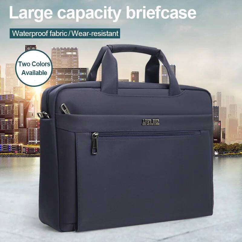 Business men's briefcase canvas waterproof large capacity 15.6 inch laptop work business official bag office