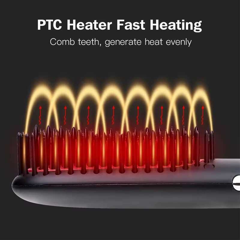 Mini Portable Electric Beard Ceramic Fast Heating Straightener Brush Pressing Hot Comb Hair Straightener W250814