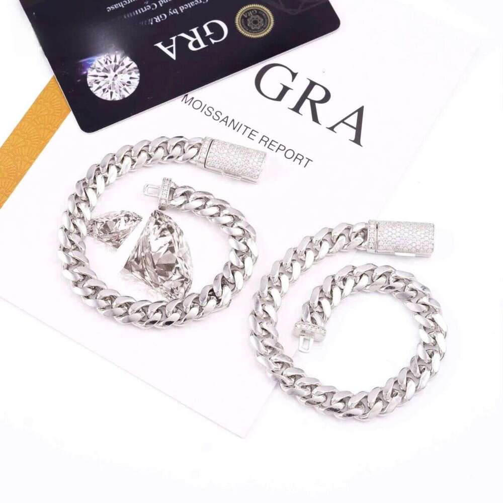 Hip Hop Jewelry Custom Moissanite Lock 8MM 14K Gold Plated Necklace Plain Sier Cuban Link Chain