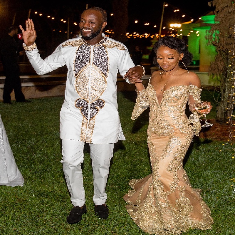 Luxury Gold Wedding Dress With Detachable Train African Mermaid Plus Size 2 In 1 Lace Garden Bridal Dress Country Bride Dress 2025 Robe De Mariage