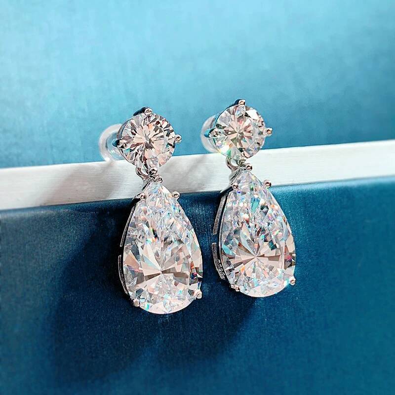 BXINY 19Carat All Moissanite Water Drop Earrings S925 Silver Pear Cut Diamond for Women Wedding Bride Gift Jewelry GRA Certified