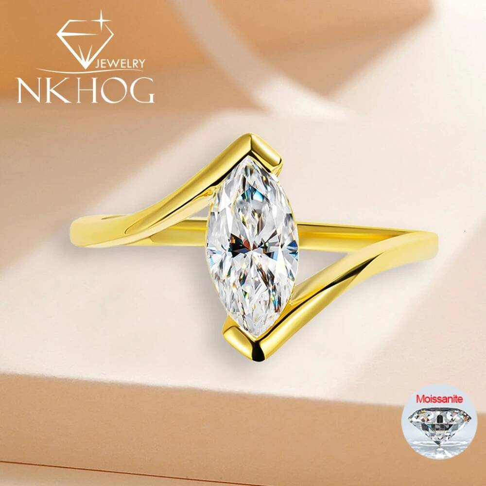 NKHOG 1CT Marquise Cut Moissanite Rings 925 Sterling Silver Wedding Diamond Band For Women Gift 18K Plated Jewelry GRA Certified