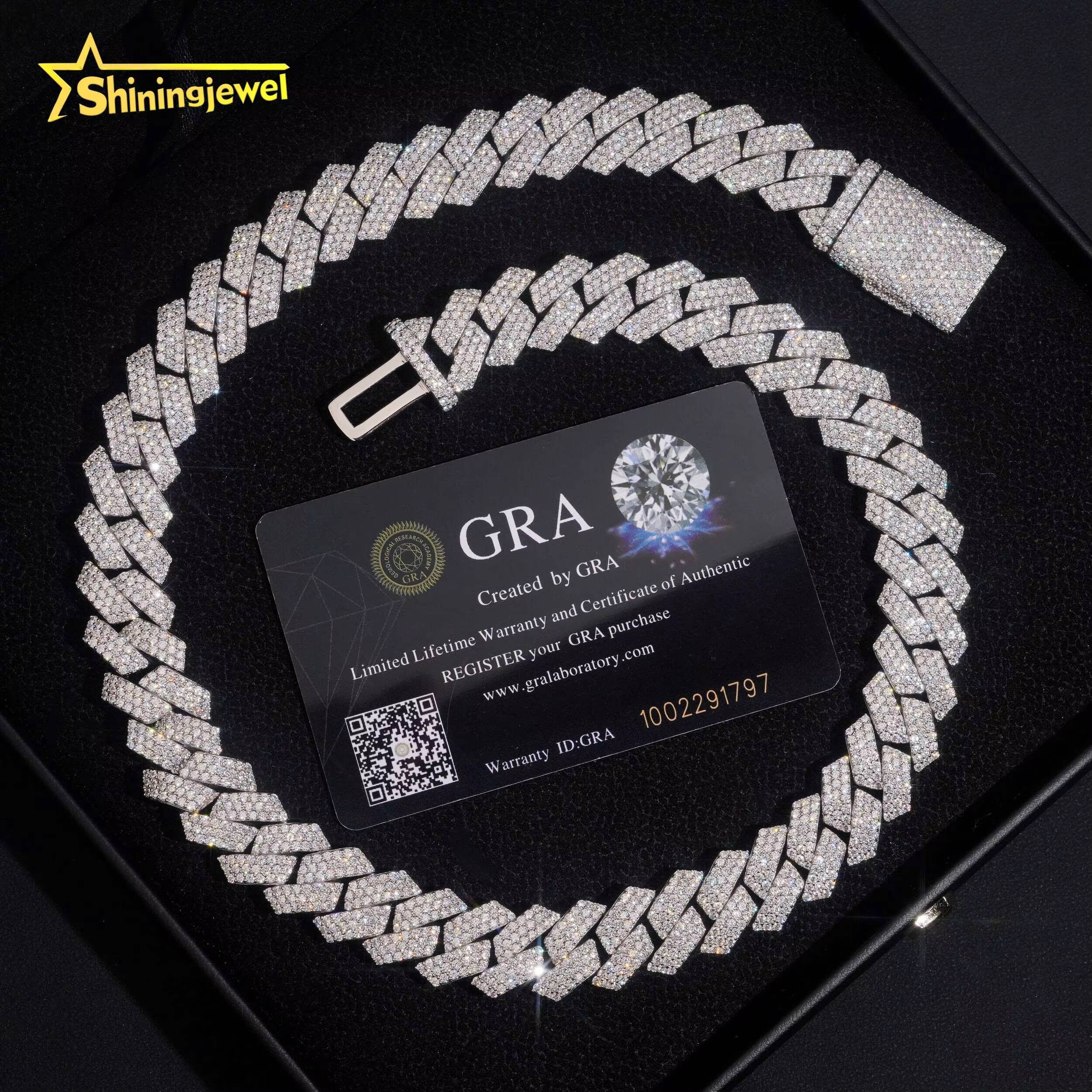 New Design Sier 15MM 3Rows Moissanite Hip Hop Jewelry Iced Out Men Fashion Long Necklace Cuban Link Chain