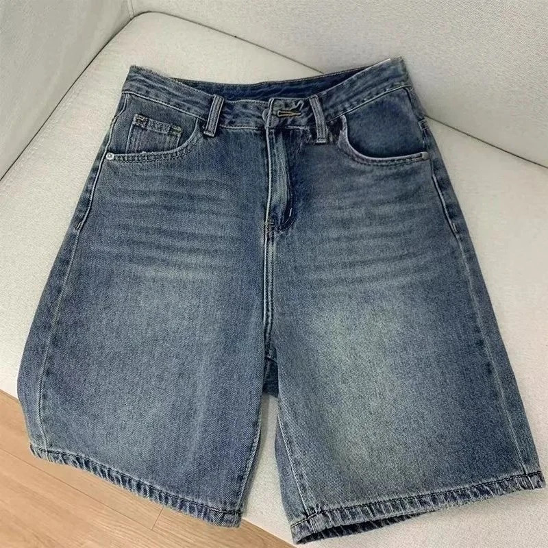 Spring Summer Women Casual Denim Shorts Fashion Female Wide Leg Short Jeans Knee Lenght Denim Pant Women High Waist Shorts Girls 250813