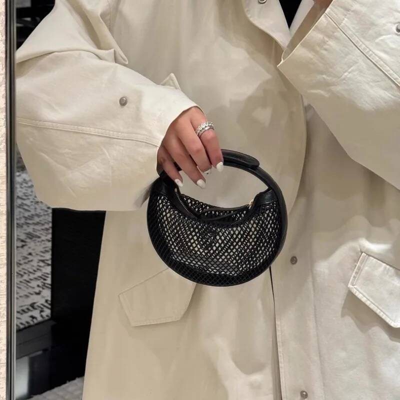 Black Fishing Bag New Niche Design Ins Fashion Summer Hollow Net Vacation Beach Bags Women's Hand-held Shoulder Purses high-quality