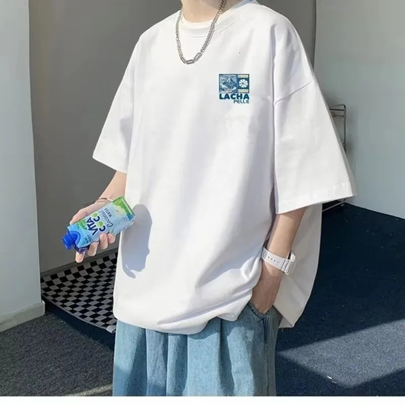 8XL Korean Loose Fitting T-shirt Fashion American Japanese Fuji Printed T-shirt with Soft Men Versatile Double Outfi 250813
