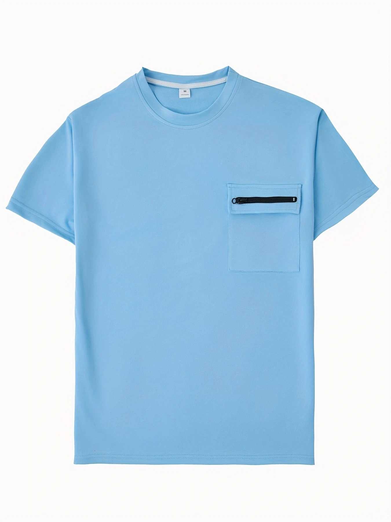 New Mens Polo Shirt Home Casual Solid Color Zipper Pocket Loose Daily Spring And Summer Short-Sleeved Tops XJ250804