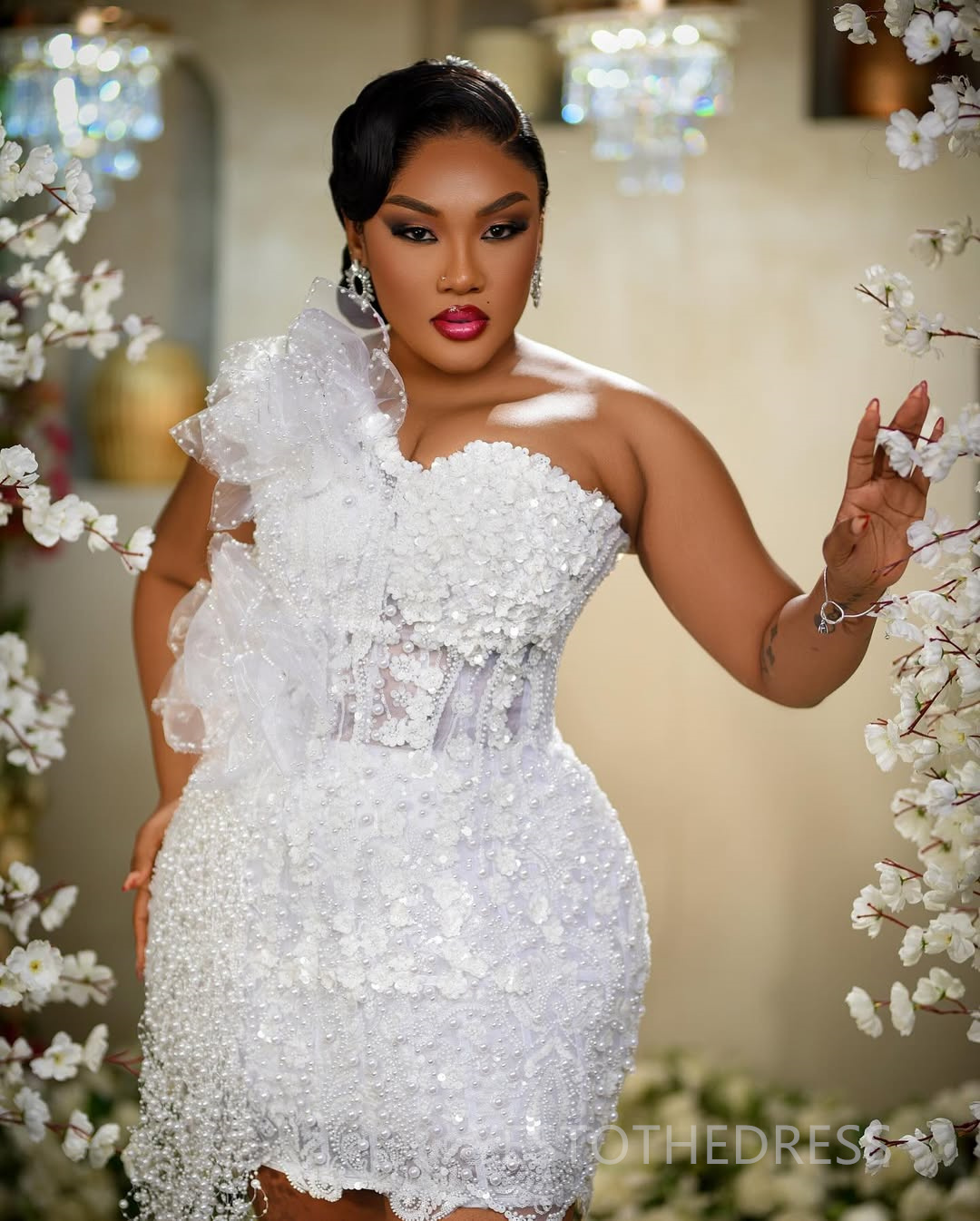 2025 Elegant Cocktail Dresses For Women Short Mini Dress Illusion Sheath One Shoulder Beaded Flora Lace Tassel Homecoming Dresses Gown For Nigeria Bla