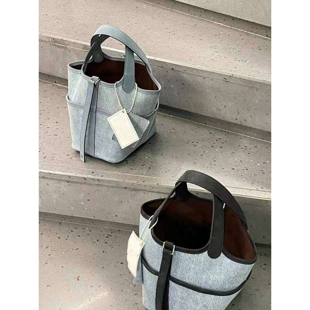 Denim Handbag Women Summer New Work Commuting Spliced Bucket Fashion Versatile Simple Tote Female Shopping Bag