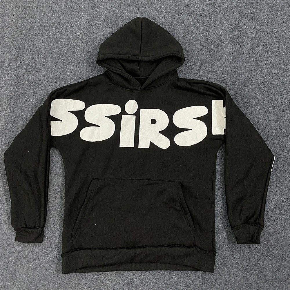 Mens American Retro Loose Fit Long Sleeve Pullover Hoodie Casual Letter Sticker Print Fabric Sweatshirt 250813