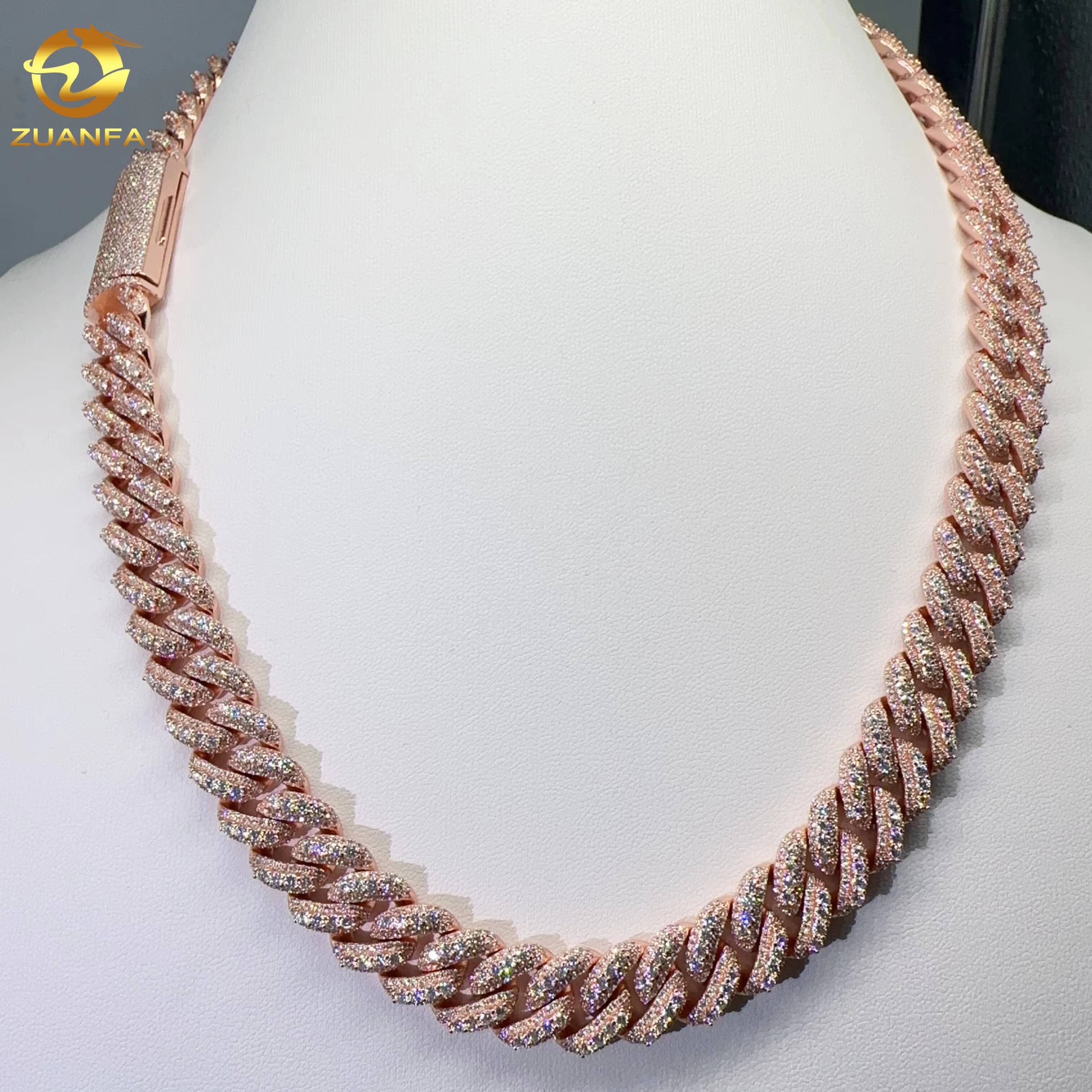 Custom Necklace Sterling Sier VVS Dia Moissanite Hip Hop Iced Out Cuban Link Chain