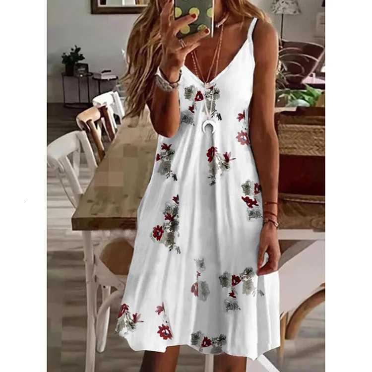 2022 Summer Womens Dress Europe New Womens Sexy V-neck Loose Printed Strap Dresses Casual Outfits ZC325 XJ250814