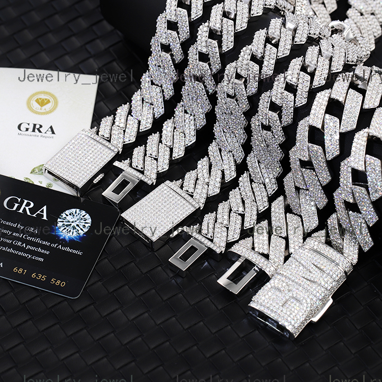 Stylish 925 Silver Moissanite Cuban Chain Necklace 2 Rows Hip Hop Bling Multiple Sizes Gift for Occasions