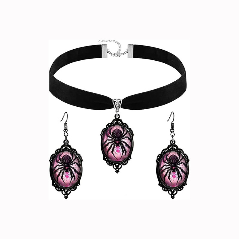 Halloween Time Veet Necklace Earrings Set Gothic Dark Series Choker Accessories
